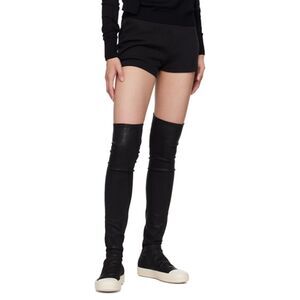 Kluolandi Black Faux Leather White Shoe Over the Knee Pull On Sneaker Boots